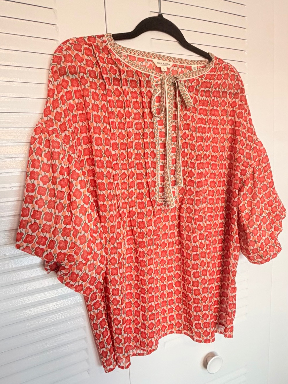 Max Studio Orange Tie-Neck Peasant Blouse
